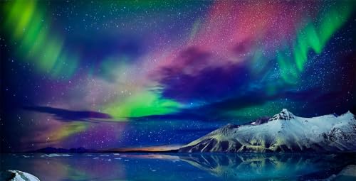 Gorgeous Northern Lights Backdrop Norway Aurora Borealis Alaska Snow-Capped Mountains and Sea View Backgrounds for Winter Starry Night Travel Photo Booth Studio Props 10x8ft - color: Multi009