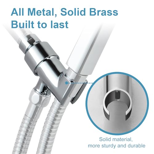 OFFO Shower Head Holder All Metal for Handheld Shower Head, Adjustable Shower Arm Mount with Solid Brass Pivot Ball, 1/2 in IPS Female Inlet and Male Outlet, Chrome - style: Chrome