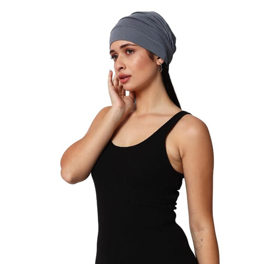 Chemo Silky Soft Slouchy Snood Bamboo Cap Beanie for Women Cancer Hair Loss Turban Hat Chemo Headwear Women - color: Grey