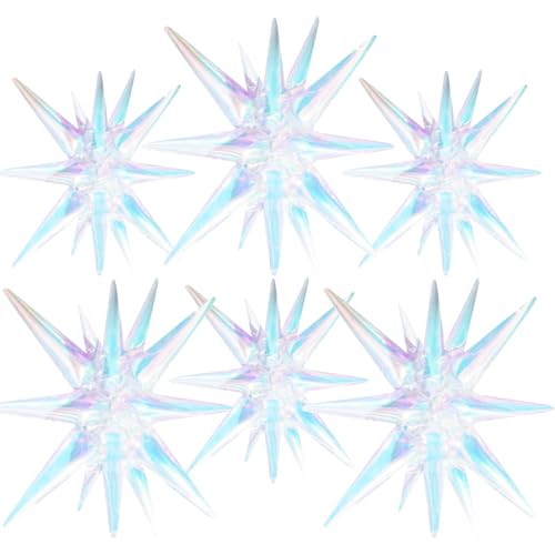 PartyWoo Iridescent Star Foil Balloons 6pcs Different Sizes Pack of 27 22 Inch Explosion Spike Mylar Balloons for Birthday Anniversary Engagement Wedding Bachelorette Baby Shower Party Decorations - color: Iridescent, size: 6 PCS - 27&22 Inch