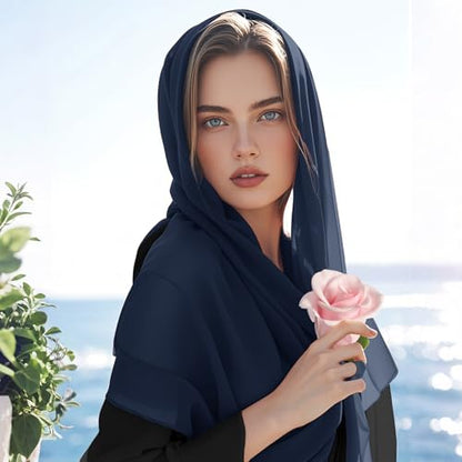 Chiffon Scarf,Soft Breathable Chiffon Shawls and Wraps,Silky Women's Hijab for Evening Dresses Wedding Bridal Scarves - color: Navy Blue, size: 79 x 24 inches