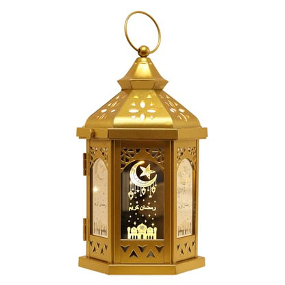 가정용 라마단 장식, 27.9cm(11인치) 높이 금속 장식 캔들 랜턴 2개, 탁상용 벽난로 장식용, 빈티지 EID 무바라크 랜턴 캔들 홀더 실내 실외 장식 선물용 - color: 골드 2개 / 27.9cm(11인치)