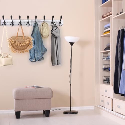 IBosins Wall Mounted Coat Rack, 31.4'' Long, Rustic Wood & Aluminum Coat Rack with 8 Black Tri-Hooks for Coat, Bag, Towel, Key, Hat, Umbrella - color: Old White
