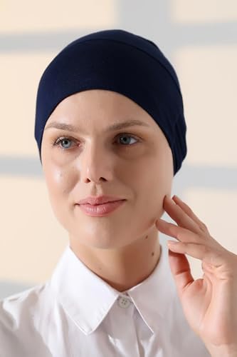 ihvan online, Hijab Cap, Beanie Undercap Scarf, Turban Head Wraps for Women, Hair Wrap, Muslim Under Scarf Hijab Cap - color: Navy Blue