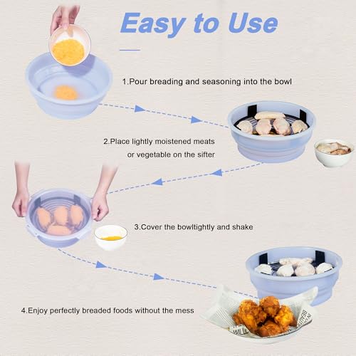 Collapsible Batter Bowl - Breading Bowl Shaker with Lid , Light Blue - color: Light Blue
