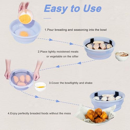 Collapsible Batter Bowl - Breading Bowl Shaker with Lid , Light Blue - color: Light Blue