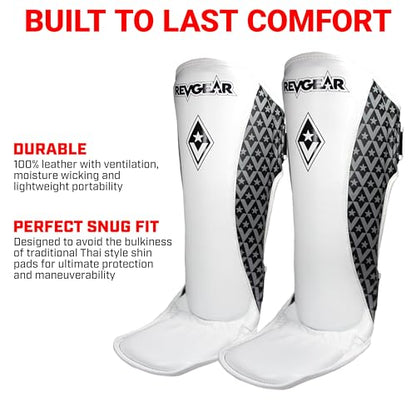 Revgear Superlite Light Weight Leather Shin Guards | for Martial Arts and MMA - color: White, size: X-Large