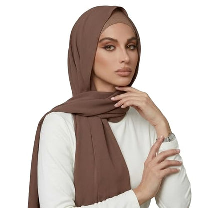 Yeieeo Instant Chiffon Hijab with Undercap (Tube or Bandage Cap), Breathable, no sweat buildup,Solid Chiffon Head Wraps - color: Khaki