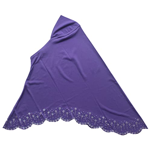 Girls Hijab with Rhinestones – Sparkly Non-Slip Amira Scarf for Kids, for Daily Prayer, School, Ramadan & Eid (Ages 4-12) - color: Purple-wavy Edge