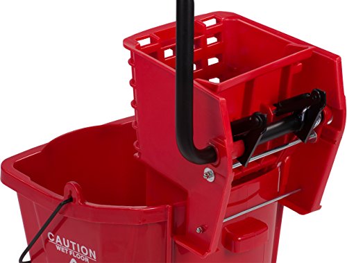 Carlisle FoodService Products 26 Qt Mop Bucket with Side Wringer, Red | 18.5 x 16.5 x 16.5 in, 34.25-in Handle Height, Polypropylene, 50,000-Cycle Wringer, Non-Marking Casters, Assembly Required - color: Red