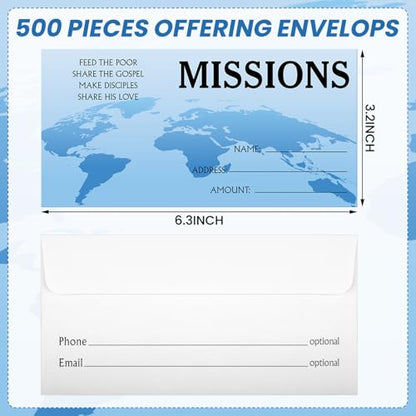 Woanger 500 Count Tithes and Offering Envelopes for Donation Envelope Bill Size Checks and Cash for Tithes and Offering (Missions) - style: Missions