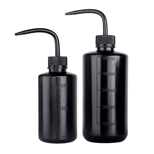 250ml+500ml Plastic Safety Wash Bottle, Black Lab Squeeze Bottle with Narrow Mouth and Scale Labels, Squirt Bottle For Plant Flower Succulent Watering - 2 Packs - color: black 250ml 1pc + 500ml 1pc