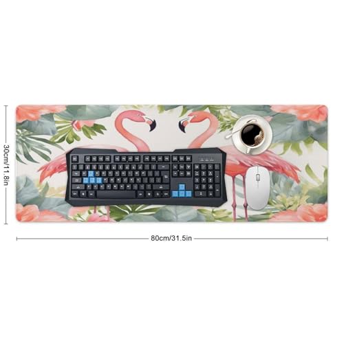 Large Size Gaming Mouse Pad Flamingos and Flowers Desk Mat Non-Slip Base Waterproof Desktop Writing Pad for Office Home - color: Flamingos and Flowers, size: 30x80cm