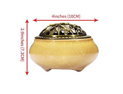 Miupoo Incense Burner and Cone Incense Holder with Brass Incense Stick Holder Ceramic Ash Catcher,Yellow - color: Yellow