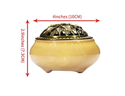 Miupoo Incense Burner and Cone Incense Holder with Brass Incense Stick Holder Ceramic Ash Catcher,Yellow - color: Yellow