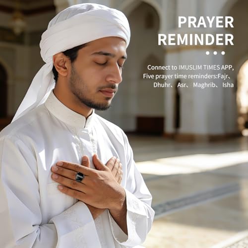 Smart Tasbih Zikr Ring,Adjustable Counter, 3 Sizes (18,20,22mm) Muslim Digital Azan Alarm Clock,APP Support Digital Counter Prayer Reminder Rings, Waterproof 5 Digit Finger Counter zikr Ring - color: Black