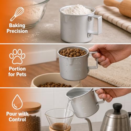 Better Houseware Measuring Cup, 8 oz Metal Measuring Cup with Handle and Pour Lip for liquid with Easy-Read Markings for Cooking and Baking, Kitchen Essential Aluminium - color: Silver