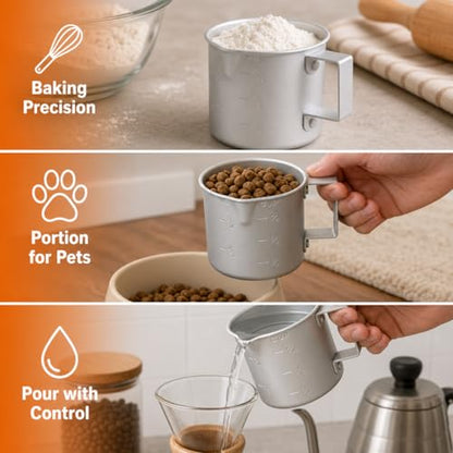 Better Houseware Measuring Cup, 8 oz Metal Measuring Cup with Handle and Pour Lip for liquid with Easy-Read Markings for Cooking and Baking, Kitchen Essential Aluminium - color: Silver