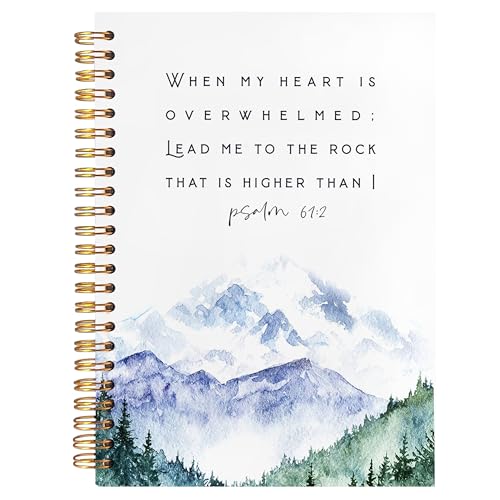 BearCake Christian Notebook Journal, Prayer Journal for Women, Lead Me To the Rock That is Higher Than I Bible Notebooks for Note Taking, Watercolor Mountain Hardcover Spiral Notebook 5.5x8.3 - color: Bible-my heart