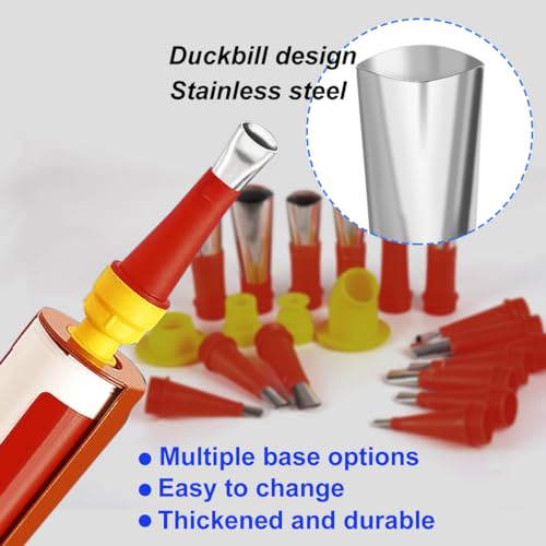 32PCS Caulk Finisher Kit Stainless Steel Caulk Gun Tips Reusable Caulking Nozzle Coating with Connector Replacement Rubber Nozzle Caulking Tool Kit
