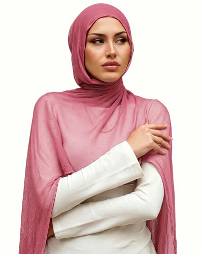 Crinkle Cotton Hijab, Soft Light and Breathable Hijab Scarf For Women, Suitable for All Seasons - color: Bean Paste Red