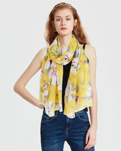 GERINLY Lightweight Scarves Fashion Print Cotton Feel Scarf for Women Shawl - color: Yellow
