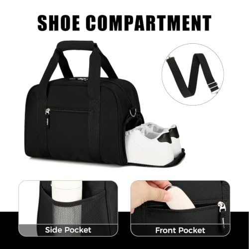 SeaRock 14 inch Small Gym Bag for Men & Women, Mini Duffle Bag with Shoe Compartment, Carry On Duffel Bag for Travel Sports, Black - color: Black