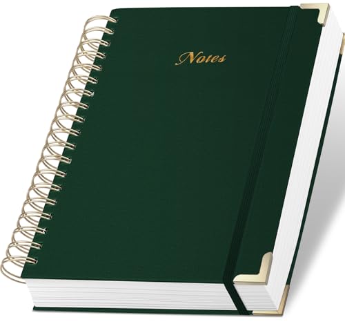 Spiral Notebook Journal, 328 Pages Linen Hardcover College Ruled Notebook, Lined Thick Journals for Women Men, B5 Thick Spiral Journal for Writing, 100GSM Paper, Cute Notebooks for Work School - color: A-Notes-Dark Green, size: B5(7INCH×10INCH)