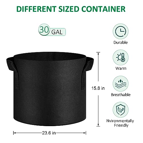JNYONG 12-Pack 30 Gallon Thickened Non-Woven Grow Bags | Aeration Fabric Pots with Handles - size: 30 Gallons