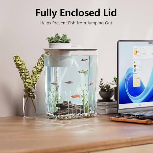 1 Gallon Betta Fish Tank Aquarium Starter Kit with Light and Lid(White) | Premium Acrylic Aquarium with Light and Lid, Crystal Clear Starter Kit for Betta Fish, Shrimp, Snails and Small Fish - color: White, size: 1 Gallon