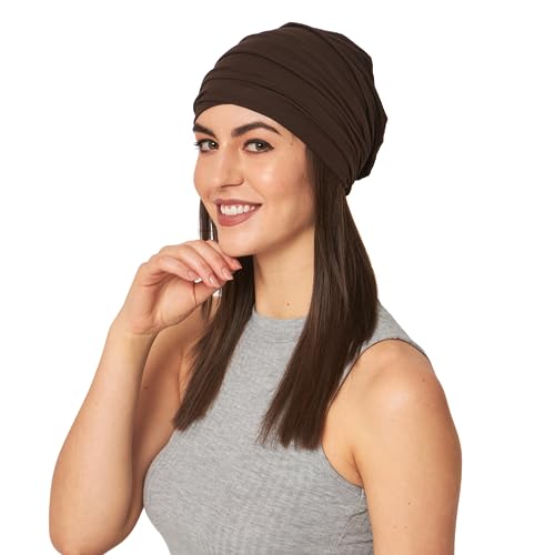 Chemo Silky Soft Slouchy Snood Bamboo Cap Beanie for Women Cancer Hair Loss Turban Hat Chemo Headwear Women - color: Ss200brown