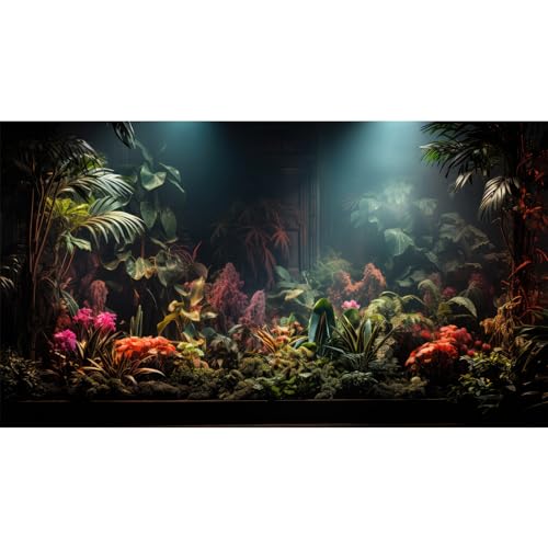 Rainforest Aquarium Background Tropical Palm Leaves Floral Pattern Fish Tank Background Jungle Plants Natural Landscape Reptile Tank Backgrounds Foggy Flowers Reptile Enclosure Backgrounds 24x12in - color: Pink_Green, size: 24(W)x12(H)inches/ 60(W)*30cm(H