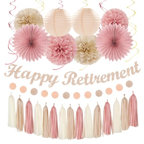 Blush Pink Rose Gold Happy Retirement Banner Party Decorations Burgleda - color: Blush Pink Rose Gold Retirement