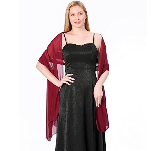 Ladiery Chiffon Shawl Wraps for Women Evening Dresses, Elegant Soft Sheer Shawls for formal dressy Bride Wedding - color: Wine Red(1)