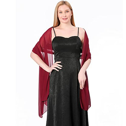 Ladiery Chiffon Shawl Wraps for Women Evening Dresses, Elegant Soft Sheer Shawls for formal dressy Bride Wedding - color: Wine Red(1)