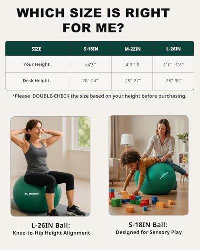 Trideer Exercise Ball for Physical Therapy, Core Strength, Stability & Balance Training, Swiss Ball for Yoga, Fitness & Rehabilitation - size: Standard Support-Large (23-26 inches/58-65 cm)