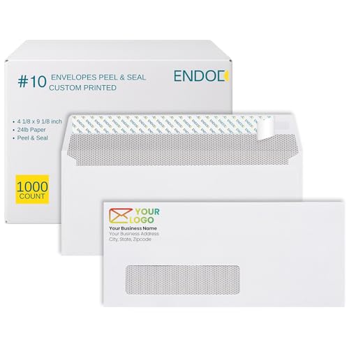 1000#10 Single Window Custom Printed Envelopes - Self Seal Security Envelopes, Peel and Seal Closure, Text and Logo Customization, White Security Tinted 24lb Paper - 4 1/8 x 9 1/2 Inches - size: #10 Left Window