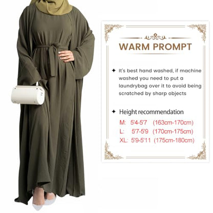 2PCS Women's Muslim Dresses Abaya Islamic Dubai Prayer Dress Robe Long Cardigan Maxi Dress - color: Army Green, size: X-Large