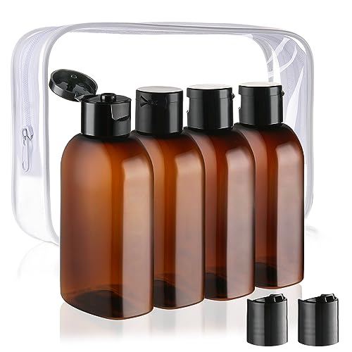Cosywell Travel Shampoo Bottles 4pcs 3.4oz Travel Bottles for Toiletries - color: 3.4oz Brown - 4 Blank