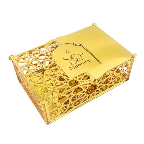 Ramadan Tray Eid Mubarak Serving Tray Hollow Acrylic Mirror Tray Fruit Plate Tableware Dessert Star Platters Candy Dish Storage Container DIY Display Holder Ramadan Islam Decor 7.9x5.5x2.8inch - color: Gold -M