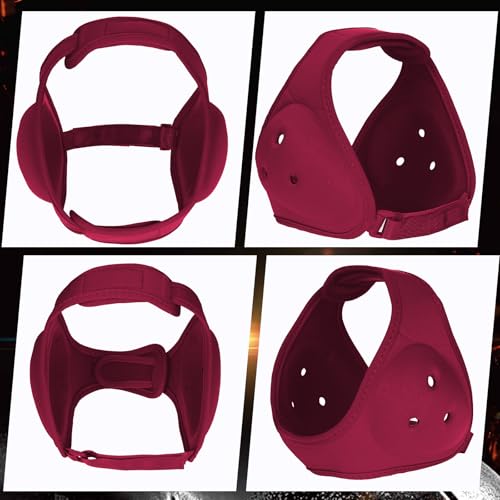 Jerify 2 Pcs Wrestling Headgear for Kids Youth Soft Grappling Headgear Wrestling Adjustable Ear Head Guard Protective (Dark Red) - color: dark red