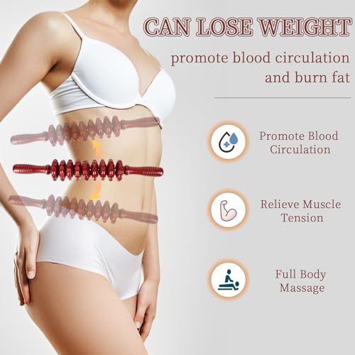Liitrton 다리용 수동 나무 마사지 롤러 스틱, 바디 롤러, 레드 | 유발점 완화, 통증 근육 회복을 위한 목재 테라피 마사지 도구 - color: 레드 스트레이트 9륜