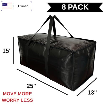 BAG-THAT! 8 - Pack Heavy Duty Large Moving Bags, with Strong Zipper and Comfortable Handles Durable & Sturdy Clothes packing Storage Bags Totes Bins Packing Moving Boxes College Supplies for moving. - size: 8 Pack