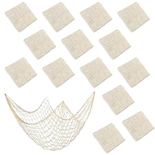 14 Pack 80 x 40 in Natural Cotton Fishnet Decoration Wall Hanging Fishing Net Decor Underwater, Mermaid, Pirate, Hawaiian, Nautical Ocean Theme Beach Bash Party Decorations, Beige