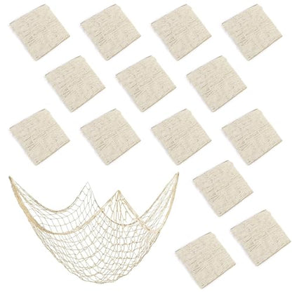 14 Pack 80 x 40 in Natural Cotton Fishnet Decoration Wall Hanging Fishing Net Decor Underwater, Mermaid, Pirate, Hawaiian, Nautical Ocean Theme Beach Bash Party Decorations, Beige