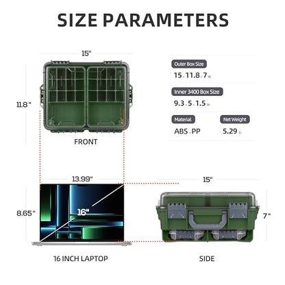 RUNCL Universal Fishing Tackle Box with Two Small Tackle Tray, Removal Inside Design Waterproof Trunk Storage Box, Thicker Floating Airtight Stowaway, Xmas Surprise Fishing Gifts for Men Women - color: Green