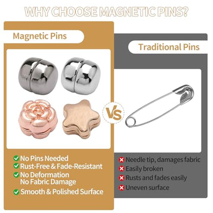 Magnetic Hijab Pins,Pinless No-Snag Hijab & Scarf Magnets, Round Flower Star Designs, Gold Silver Rose Gold Gunmetal, Secure Fabric-Friendly Closures