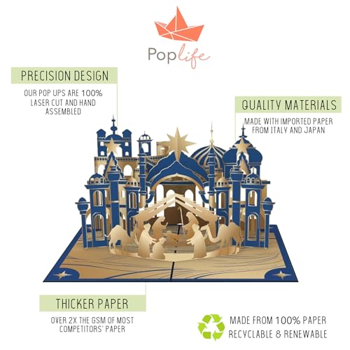PopLife Nativity Scene 3D Pop Up Card - Handmade Card, Religious Holiday Gift, Blank Christmas - color: Nativity Scene