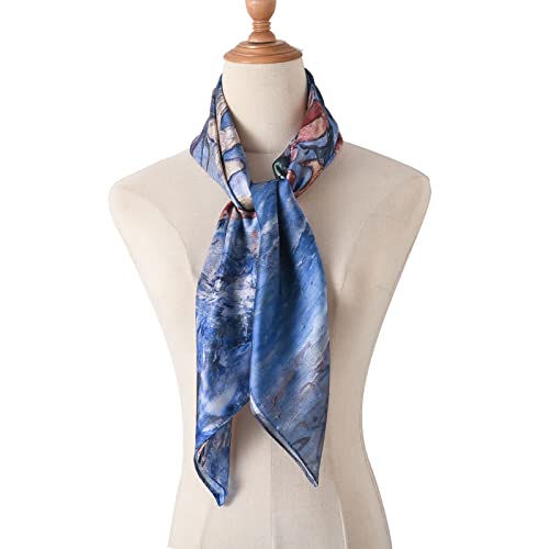 100% Mulberry Silk Scarf-Printed or Solid Color 35” Square Large Silk Hair Head Wrap Scarf With Gift Box Package - color: Style 46