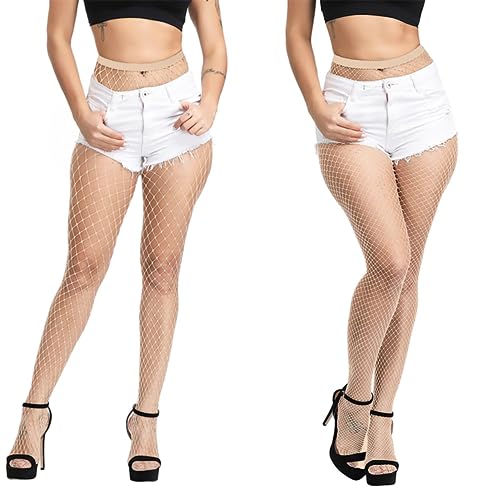 E-Laurels Womens High Waist Patterned Fishnet Tights Suspenders Pantyhose Thigh High Stockings Black - color: Nude 2 Pcs M+l
